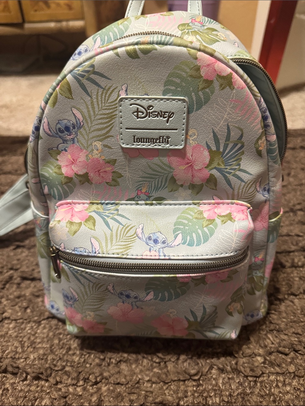Stitch Floral Mini Backpack - Light Blue & Pink